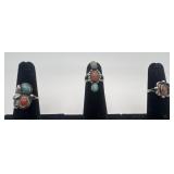 3 Navajo Sterling Coral and Turquoise rings,