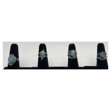 4 Navajo Sterling & Turquoise rings, sizes: two 4