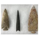3 Native American arrowheads and spear points in