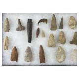 Group of Native American arrowheads & tools in