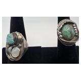 2 Navajo Sterling and Turquoise rings, sizes: 7 &