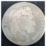1832 French 5 Francs silver coin, .77 oz Troy