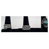 3 Navajo Sterling and turquoise rings, sizes: 6,