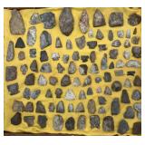 Group of Native American, arrowheads, tools,