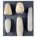 5 Native American stone tools, 3.75ï¿½-9ï¿½ long