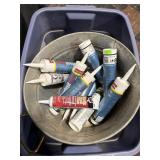 Tub of Assorted Caulking and Glue Tubes