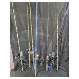 Fishing Poles and reels. Open bell, bait casters,