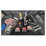 Assorted string, chalk line, Milwaukee tape
