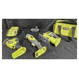 Ryobi cordless tool set w/ bag- angle grinder,