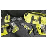 Ryobi 18V Cordless tool set w/ bag, 2 batteries,
