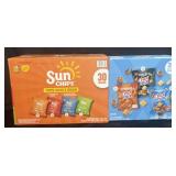 30 bags of Sun Chips, 30 bags of Chex Mix