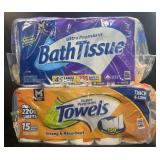 45 rolls of bath tissue, 15 rolls of paper towels
