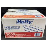 3000ct. Box of Hefty Paper Wrapped Jumbo Straws