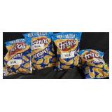 4 bags of Fritos scoop corn chips. Each bag is