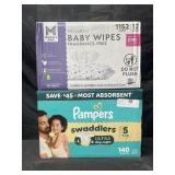 140 Pampers size 5 swaddlers & 1,152 premium baby