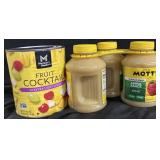 3, 2lbs motts apple sauce. 8oz fruit cocktail in