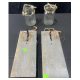 2 decorative wall sconces and jars
