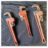 3 Pipe wrenches. Ridgid, Fuller