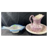 Porcelain pitcher & bowl, decorative glass fish