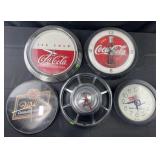 5 wall clocks: Coca-Cola, Miller, hubcap and more