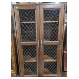 Wood display hutch w/ diamond patterned wire door