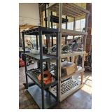 2 Plastic shelves. Gray 4 tier shelf and white 5