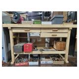 Wooden work bench w/ wood vice and 3 drawers.