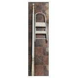 Collapsible flagpole and step ladder