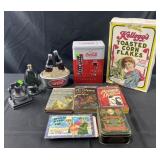 Group of decorative accessories, books, Coca-Cola
