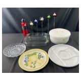 Group of candleholders, trays, baking dish & more