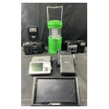 4 cameras, flash, portable light & Garmen with