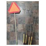 Caution Triangle on pole and 4 weenie roast