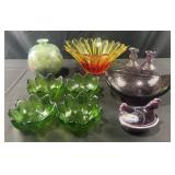 Group of decorated glass, Blenko, bowls, vases