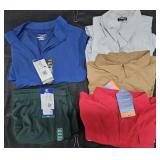 Men's size 3XL short, shirts and size 4XL vest.