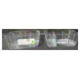 Two hard plastic, glass like containers. One has