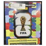 FIFA sticker album and 16 sticker packets inside