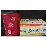 Folders 43.5 oz coffee container. Splenda 1000ct