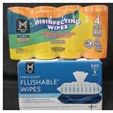 Disinfectant Wipes 312 count. Flushable Wipes 540