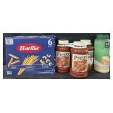 6-1 lb boxes Barilla pasta, 3-45 oz Prego meat