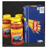 3pk Ragu traditional sauce 45oz jars. Barilla 6ct