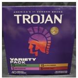 Trojan 40 variety count lubricated latex condoms.