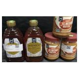 2 sunflower honey 48oz bottles. 3 almond butter