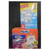 Hefty 13 gallon trash bags 130 count. Glad 4