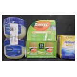Vaseline twin pack 13oz jars. Zyrtec 65 count.