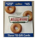 3 - $15 ($45 TOTAL) KRISPY KREME DOUGHNUTS GIFT