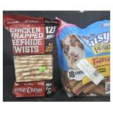 Chicken wrapped beef hide dog treats 125 count.