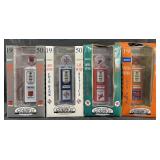 4 NIB Gearbox Collectible miniature gas pumps,