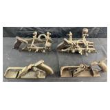 4 antique Stanley wood planes, 10' long