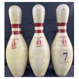 3 vintage ABC bowling pins, 15' high