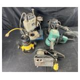 Group of power tools, routers, jigsaw and sanders